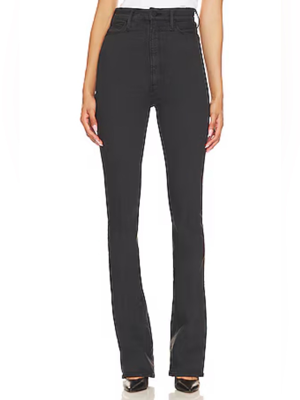 MOTHER The Tippy Toe Runaway Heel Faded Black High-Rise Boot Cut Jeans